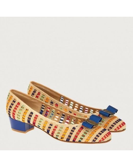 Ferragamo Brown Vara Crochet-Knit Pumps