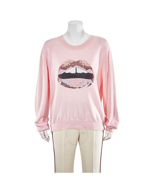 Markus Lupfer Pink Ladies Sequin Lips Sweater