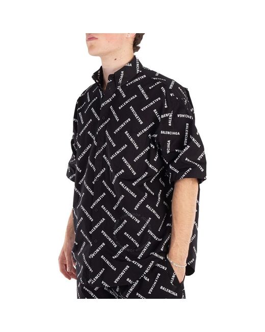 Balenciaga Black All-Over Logo Collared Shirt, Brand Size 38 (Neck for men