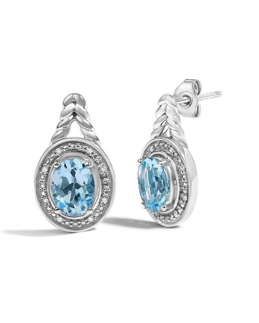 Haus of Brilliance Blue Sterling Oval Topaz And Diamond Accent Twist And Halo Drop Earrings