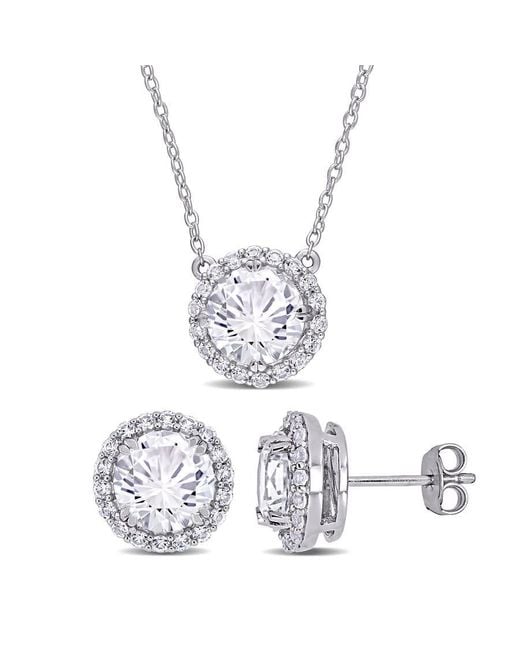 Amour White 8 1/3 Ct Tgw Created Sapphire Halo Earring & Pendant Set