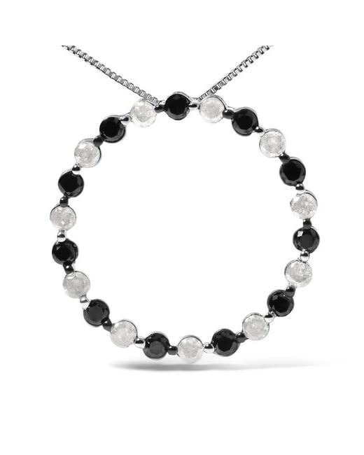 Haus of Brilliance Metallic 925 Sterling 1 3/4 Cttw Alternating & Diamond Open Circle Hoop Pendant Necklace
