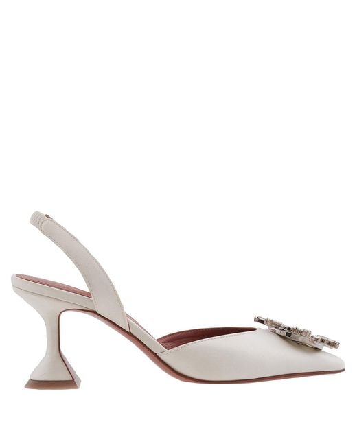 AMINA MUADDI Metallic Begum 70 Satin Slingback Pumps, Brand Size 35 Us
