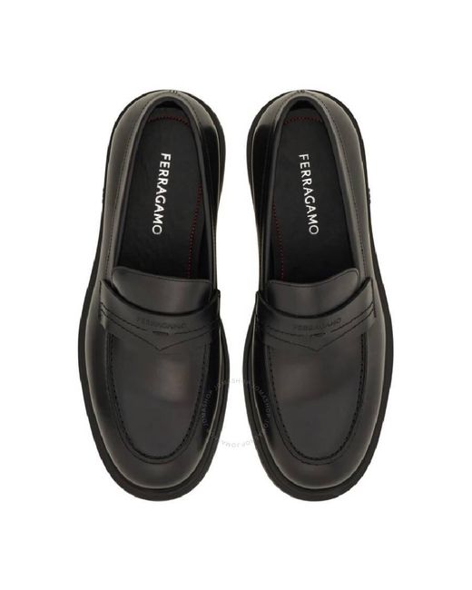 Ferragamo Black Penny Leather Loafers, Size 10 for men