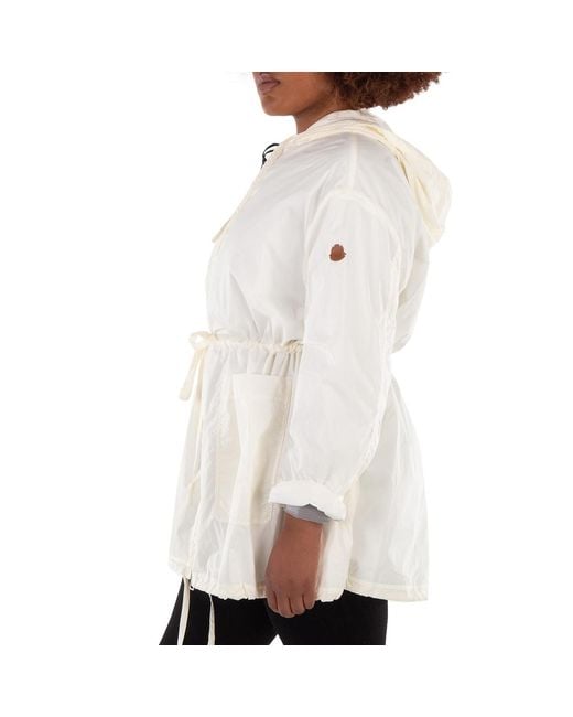 Moncler White Hooded Logo-Patch Rain Jacket, Brand Size 1 for men