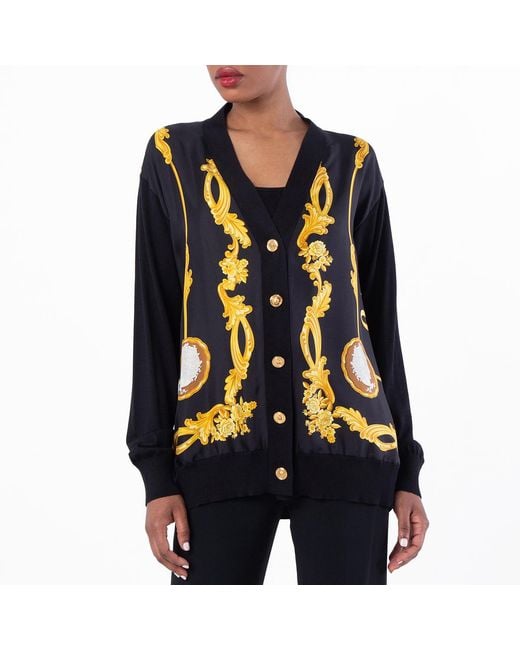 Versace Black Baroque Printed V-Neck Cardigan