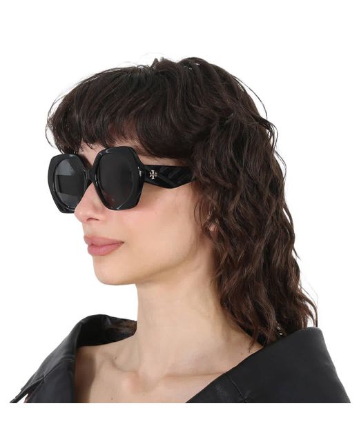 Tory Burch Black Kira Oversized Geometric Sunglasses