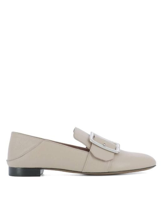 Bally Gray Janelle Buckle Leather Loafers, Brand Size 37.5 Us