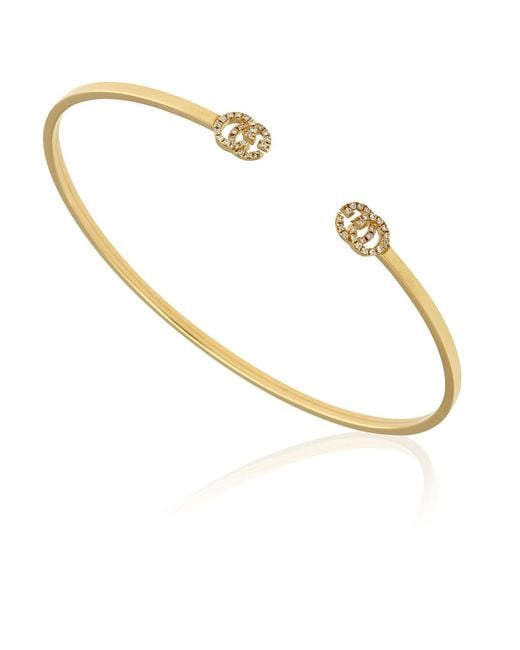 Gucci Metallic Running Gg Cuff Bracelet With Diamond G's
