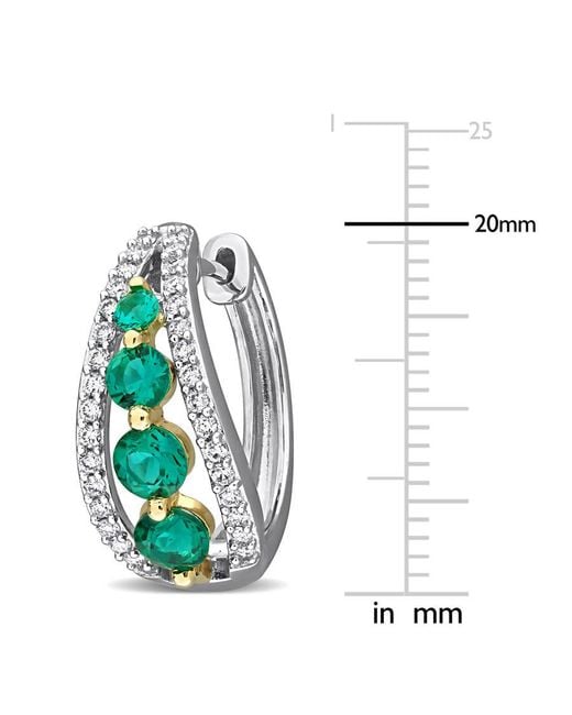 Created Forever Metallic 1/2 Ct Lab Grown Diamond Tw And 1 1/3 Ct Tgw Created Emerald Hoop Earrings 14K