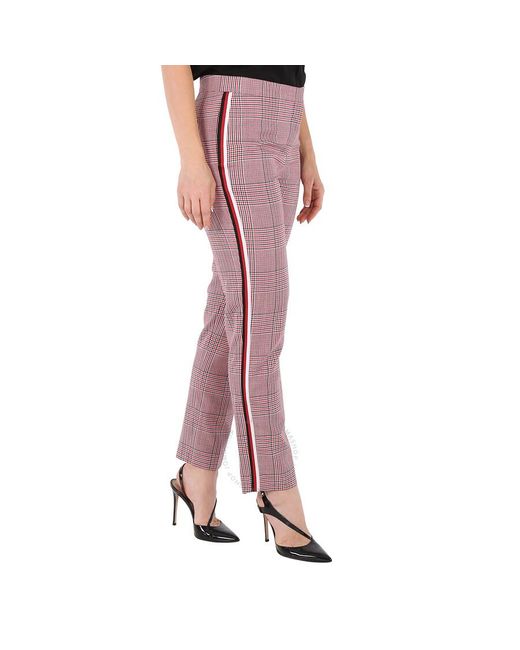 Burberry Pink Side Stripe Houndstooth Check Wool Tailo Trousers