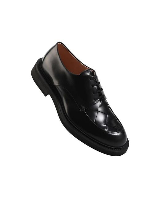 Bottega Veneta Black Intrecciato Woven Leather Derby Shoes for men
