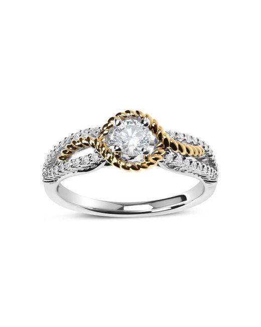 Haus of Brilliance White 14K Two-Toned Diamond 3/8 Cttw Diamond Split Shank And Beaded Halo Engagement Ring