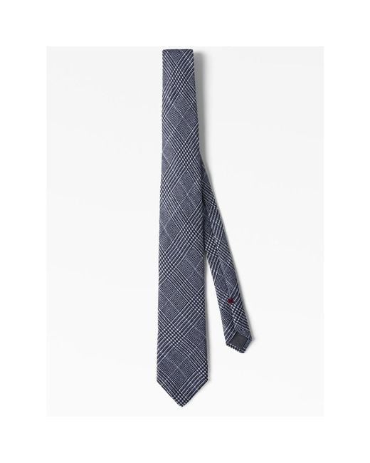 Brunello Cucinelli Blue Linen Silk Plaid Tie, One Size for men