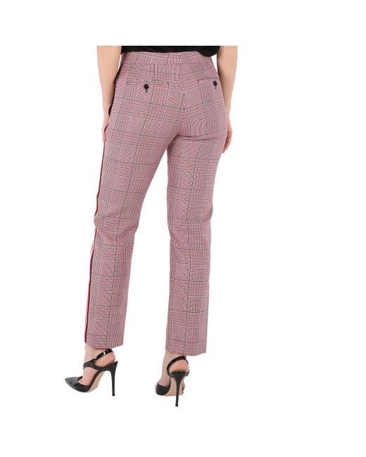 Burberry Pink Side Stripe Houndstooth Check Wool Tailored Trousers