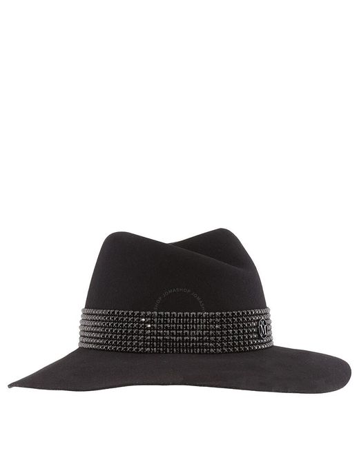Maison Michel Black Virginie Studded Strass Fedora Hat