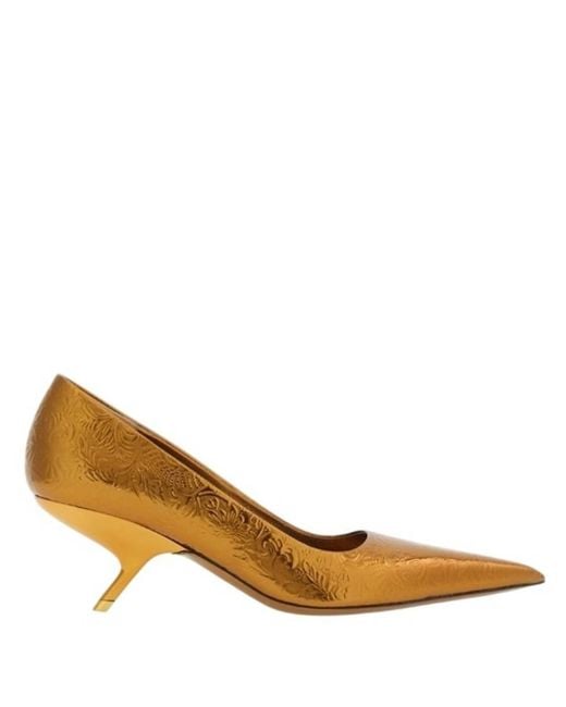 Ferragamo Brown Eva 55 Laminated Riace Pumps