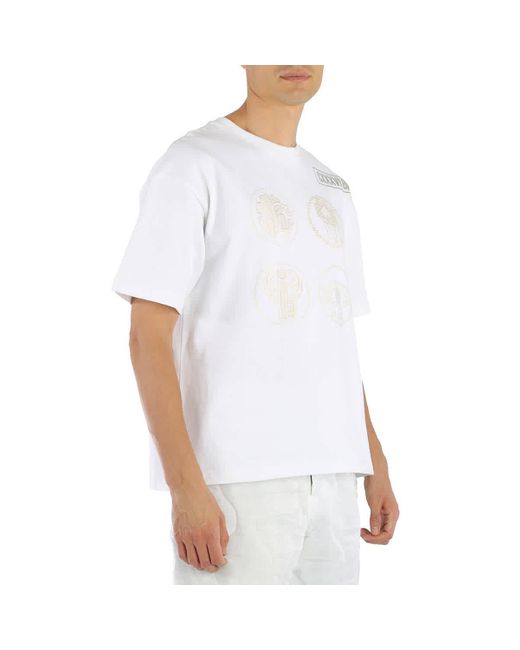 Roberto Cavalli White Embroidered Lucky Symbols T-shirt for men