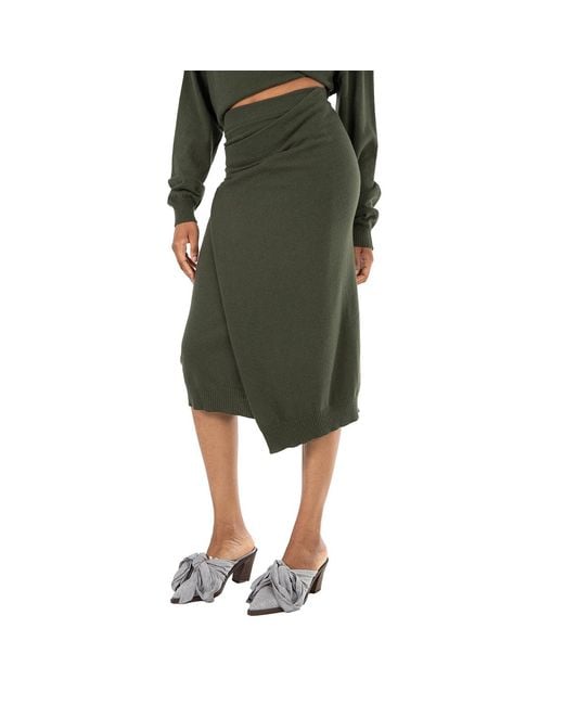 KENZO Green Ladies Dark Khaki Merino Wool Wrap Skirt