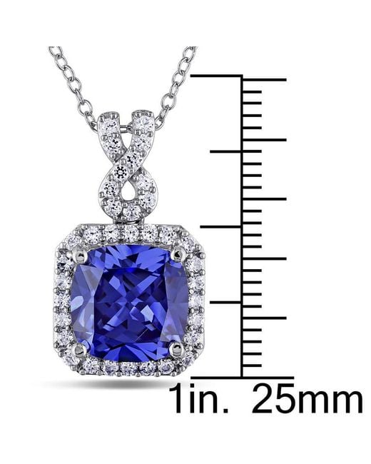 Amour Blue 6 2/5 Ct Tgw Cushion Cut Simulated Tanzanite And Created Sapphire Halo Pendant With Chain