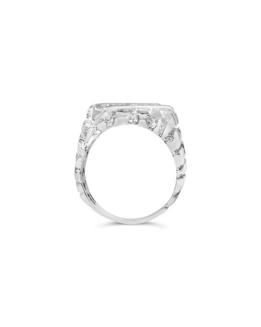 Haus of Brilliance Metallic 925 Sterling 1/3 Diamond 6 Stone Rectangle Nugget Gents Ring for men