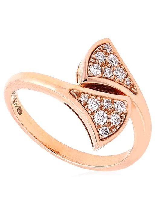 BVLGARI Multicolor Divas Dream 18 Kt Rose Ring Set With Pave Diamonds