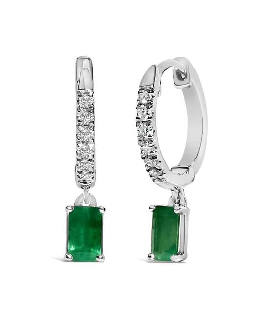 Haus of Brilliance Green 10K Oval Emerald And 1/8 Cttw Diamond Drop Earrings (I-J Color, I1-I2 Clarity)