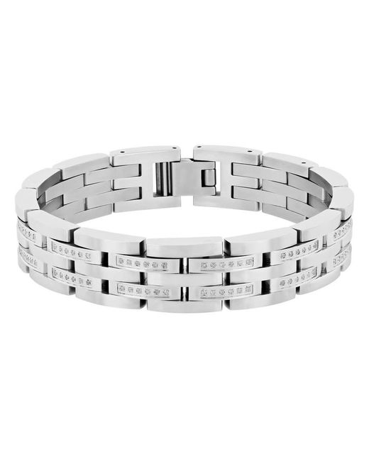 Robert Alton Metallic 3/4Ctw Diamond Stainless Steel Panther Link Bracelet for men