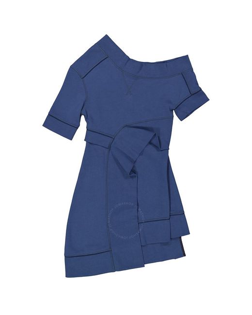 Burberry Blue One-shoulder Cotton-blend Sweatshirt Dress
