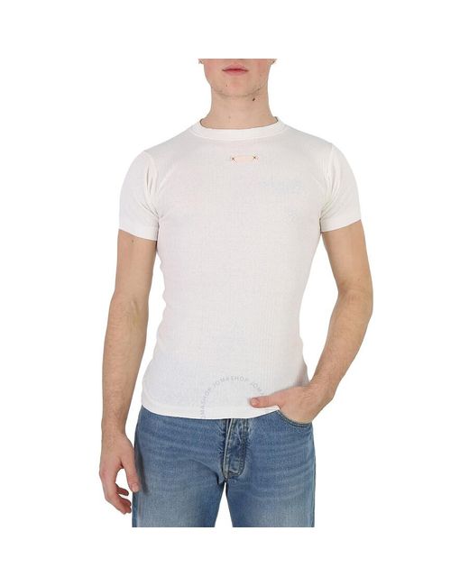 Maison Margiela White Ecru Fancy Rib Cotton T-shirt for men