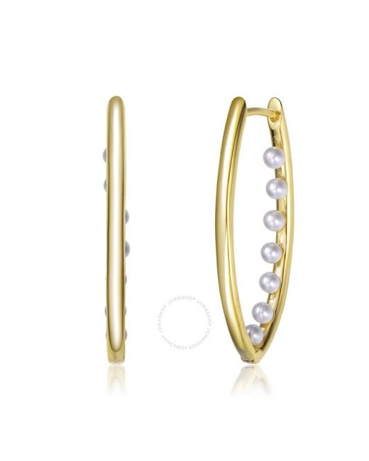 Rachel Glauber Metallic 14k Gold Plated Pearl Hoop Earrings
