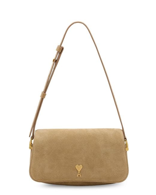 AMI Natural Suede Shoulder Bag With Logo On The Front