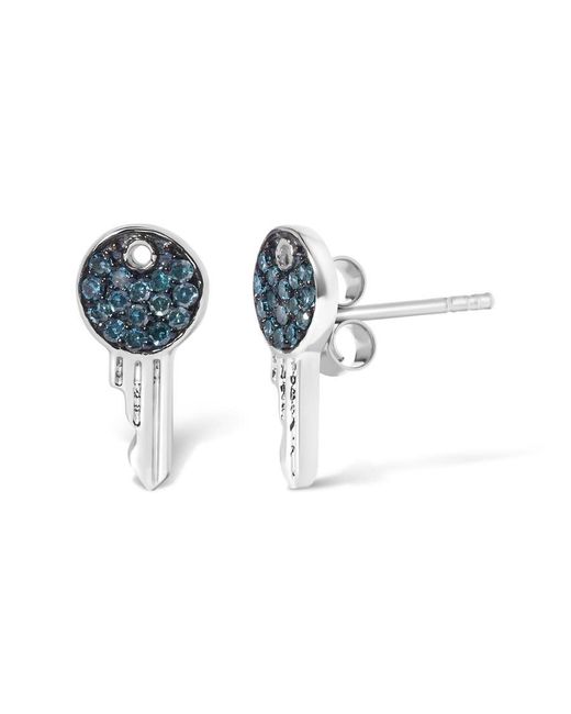 Haus of Brilliance Blue Sterling 1/6 Cttw Diamond Key Motif Stud Earrings for men