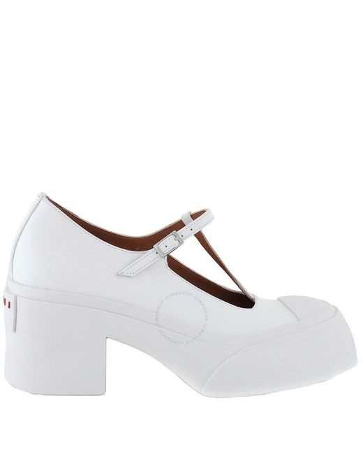 Marni White T-Bar Mary Jane Pablo Pumps, Brand Size 37 Us