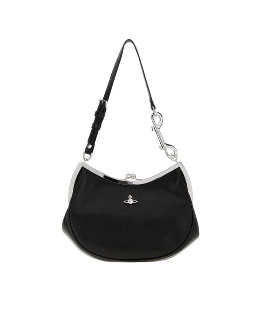 Vivienne Westwood Black Leather Charm Frame Purse Shoulder Bag Borse A Mano