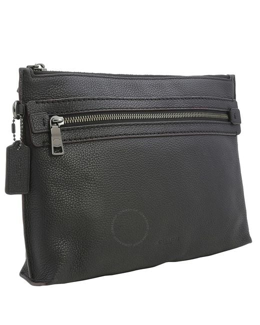 COACH Black Pebbled Leather Academy Pouch for men