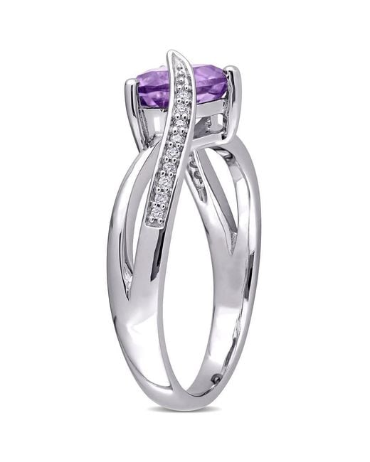 Amour Metallic Amethyst And Diamond Heart Crossover Ring