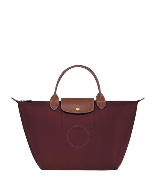 Longchamp Purple Embossed Logo Foldover Top Tote Bag