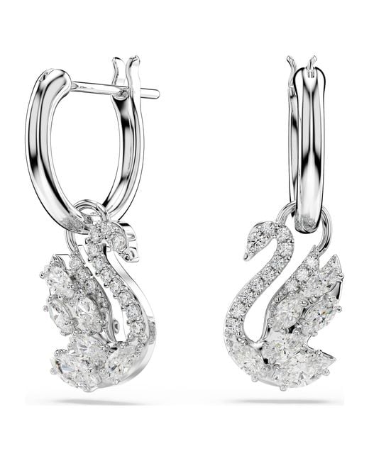 Swarovski Metallic Swan Drop Earrings, Mixed Cuts, Swan, Rhodium Plated