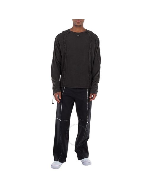 Bluemarble Black Drawstring Long Sleeve Cotton T-Shirt for men