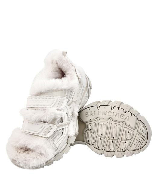 Balenciaga White Faux-Fur Track Sandals