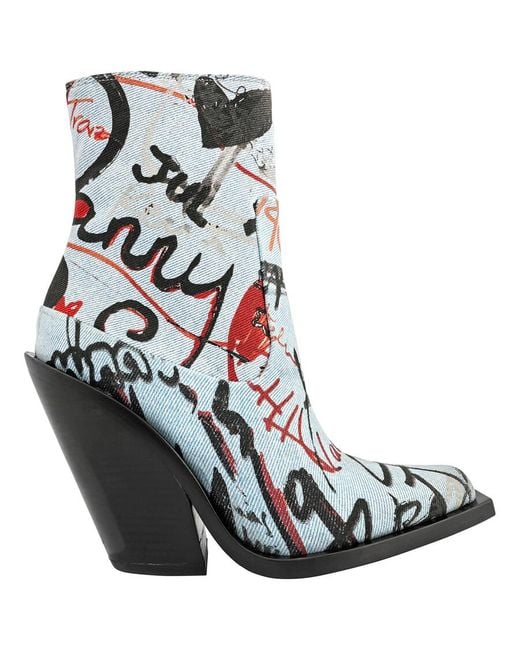 Burberry Blue Millbank Multicolour Graffiti Print Denim Ankle Boots