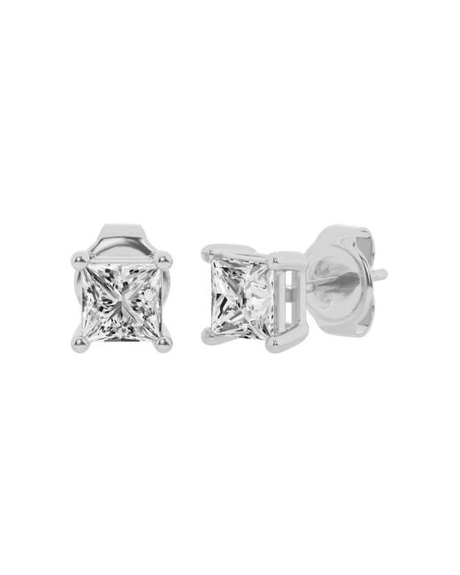 Brilliant Diamond Metallic 2 Carat Princess Lab Grown Diamond Stud Earrings