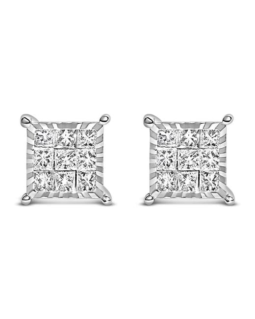Haus of Brilliance Metallic Sterling 1/2 Cttw Princess Diamond Composite Square Stud Earrings