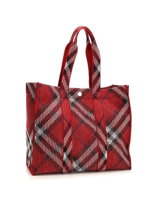 Burberry Red Medium Check Jacquard Shopper Tote for men