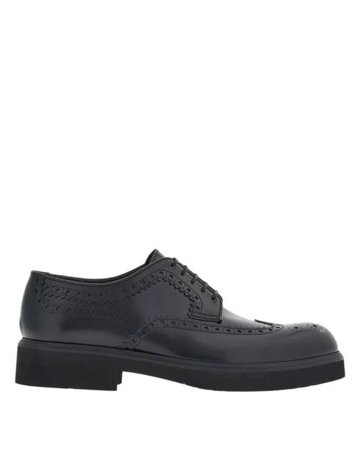 Ferragamo Black Derby With Perforated Detailing for men