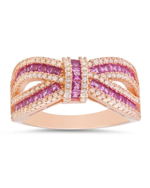 Kylie Harper Pink 14K Rose Over Sapphire Cz Love Knot Ring