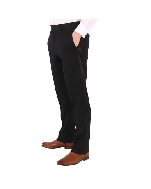 Burberry Black Slim Fit Silk Satin Detail Wool Tailored Trousers for men