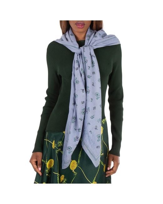 COACH Blue Floral Print Silk-Blend Scarf