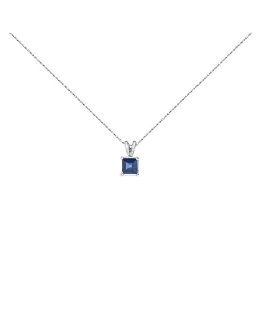 Haus of Brilliance Metallic 14K 5X5 Mm Square Shaped Sapphire Solitaire Pendant Necklace